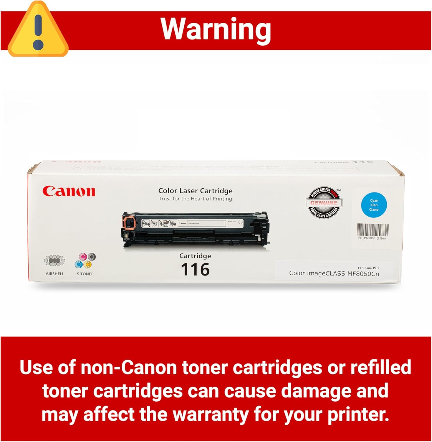 Canon Genuine 116 Cyan Toner Cartridge Compatible with MF8050Cn, MF8080Cw