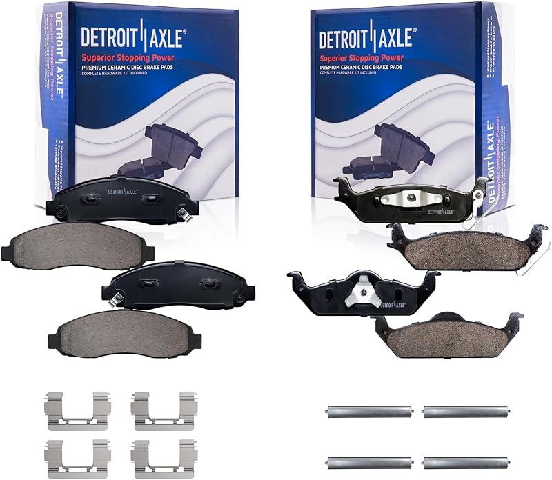 Pastilhas de freio cerâmicas Detroit Axle dianteiras e traseiras para Dodge Dakota 2003–2004 – 4 unidades