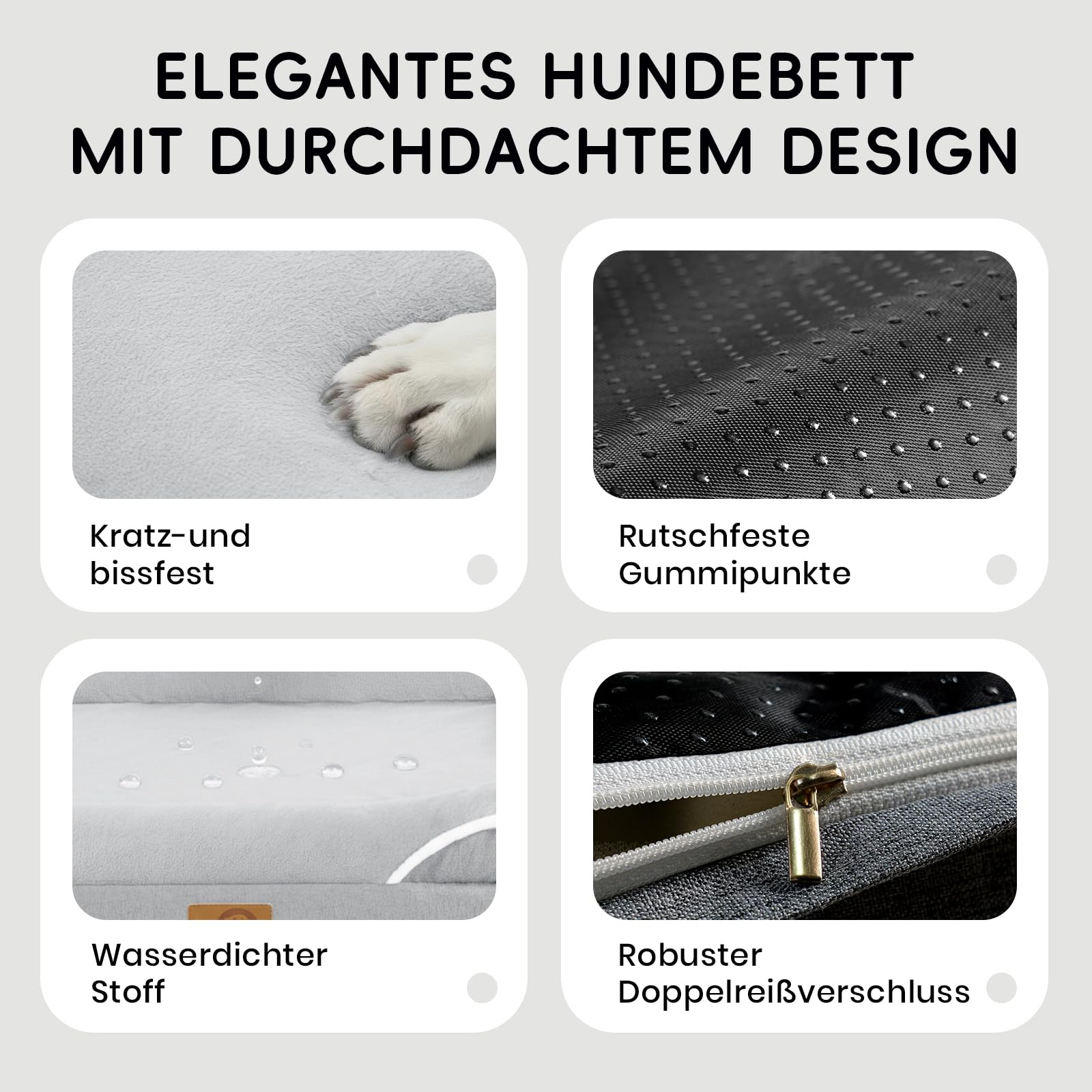 L'AGRATY XL Plus Hundebett, orthopädische Memory-Schaum-Hundebetten, waschbares Hundebett, hellgrau