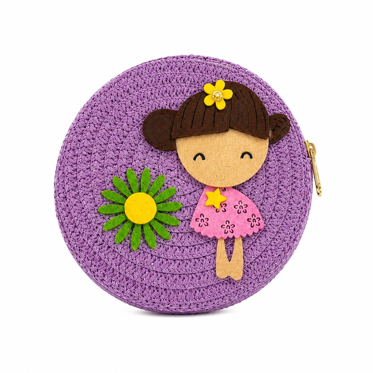 Handmade Crochet Round Coin Purse for Girls/Cute Cartoon Doll Zipper Pouch - Color May Vary-image-5