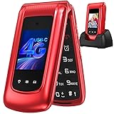 4G Klapphandy Seniorenhandy mit Großen Tasten Handy, Dual-SIM Flip Mobiltelefon mit Ladestation | SOS Notruffunktion | Kurzwahl | Taschenlampe | FM-Radio | 2,4+1.77 Zoll Dual Farbdisplay | Rot 4G-Rot
