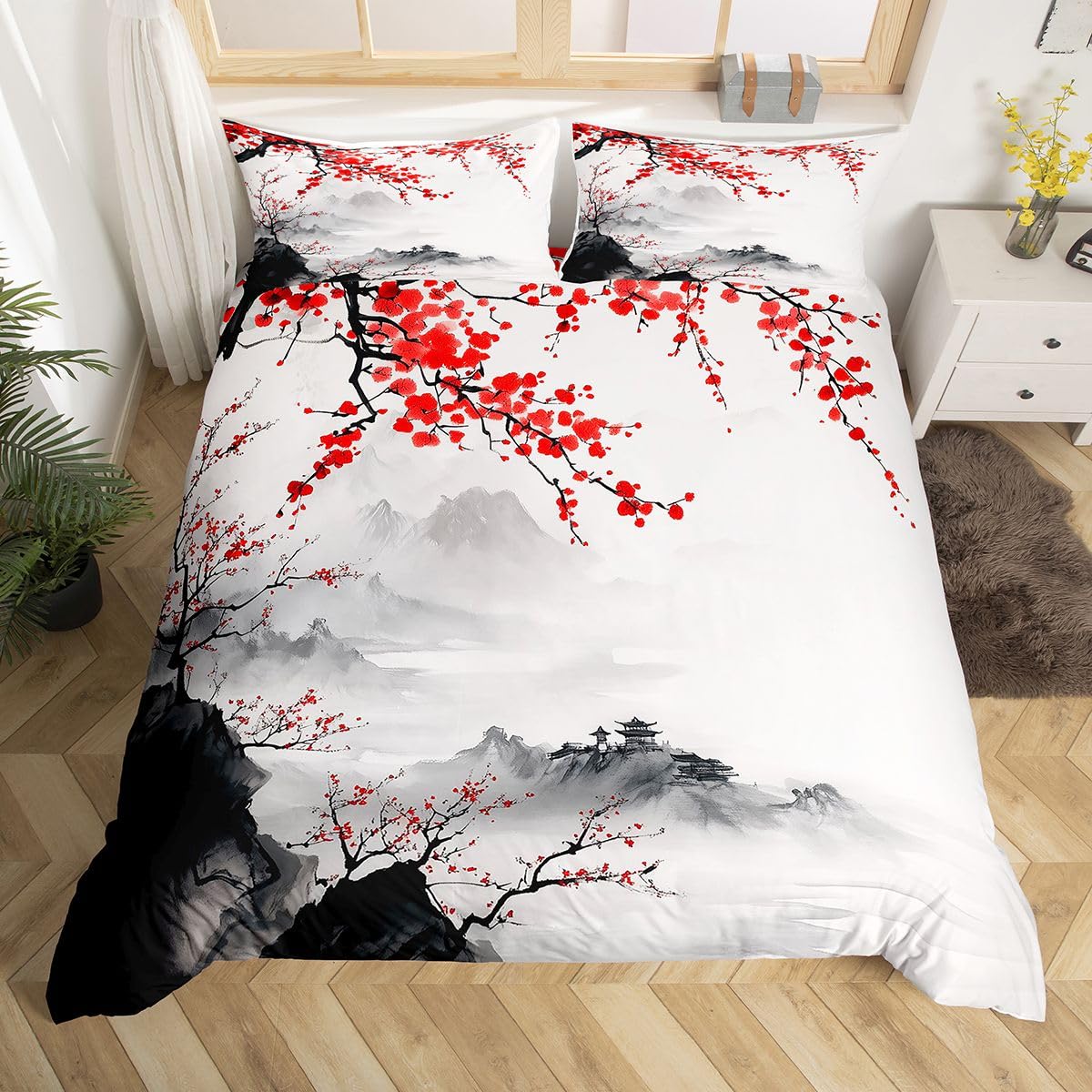 Ensemble de literie Hokusai style japonais parure de lit 3 pieces aux finitions soignées