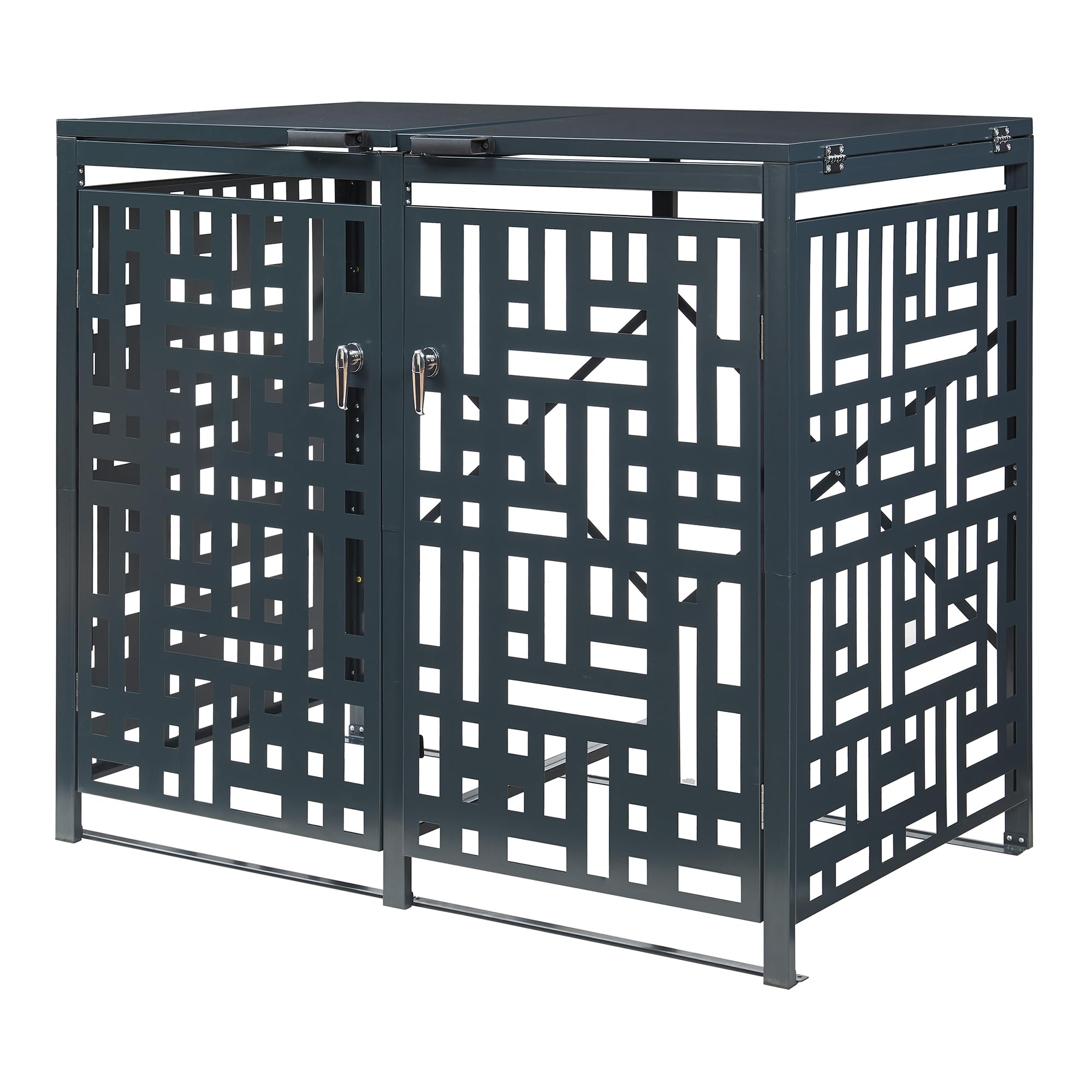 casa.pro Box Copribidoni in Acciaio Zincato Porte con Serratura e Coperchi a Ribalta Deposito per 2 Bidoni di Spazzatura da 240L Gabbia Traforata 116x132x80 cm Antracite