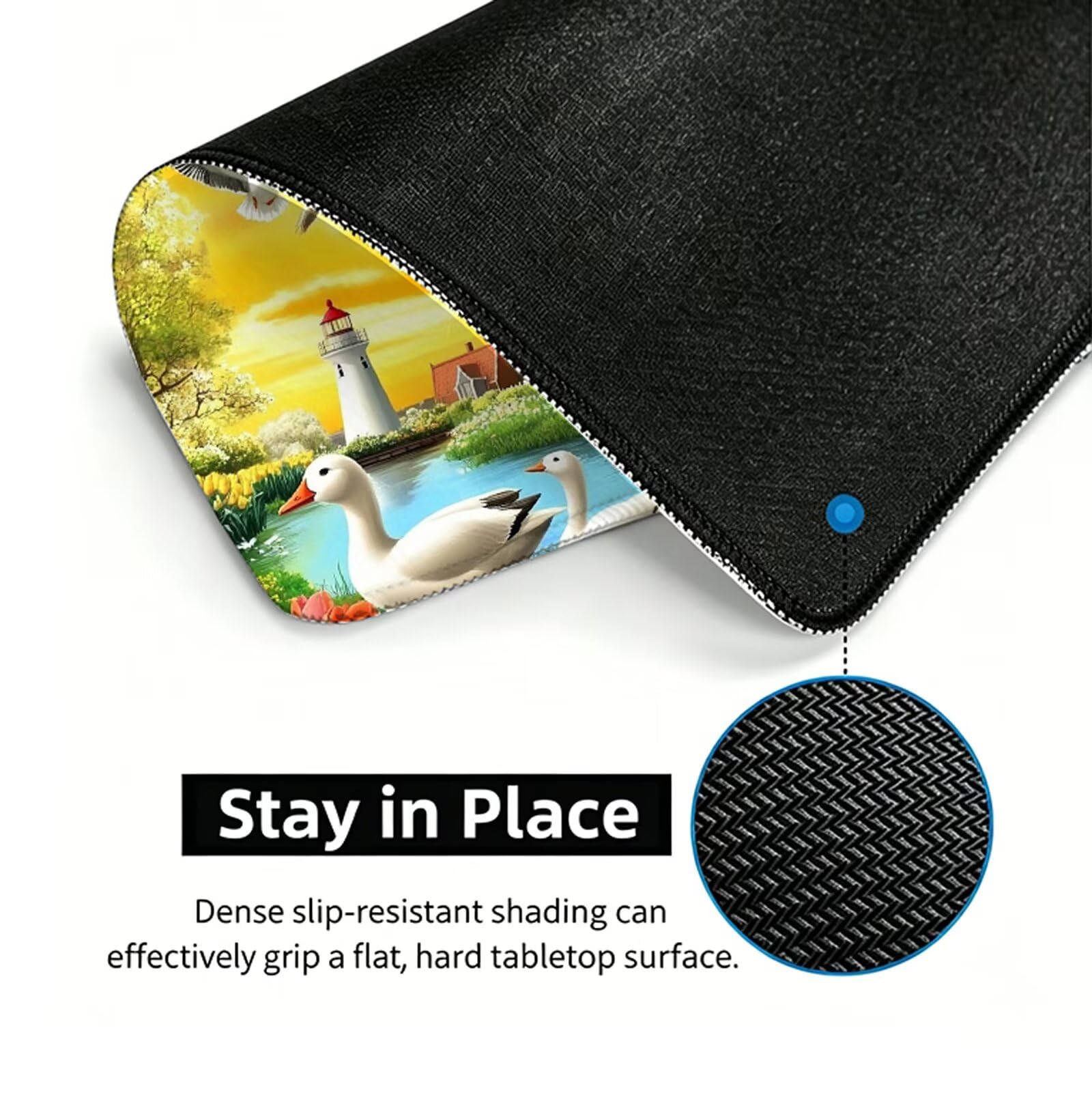 Blanca Alfombrilla Ratón XXL 150x80 cm Mouse Pad Grande Gaming Pato Alfombrilla Escritorio Antideslizante, Protector de Mesa para Ordenador y Teclado, Bordes Cosidos, Accesorios Oficina, Regalo W6-477