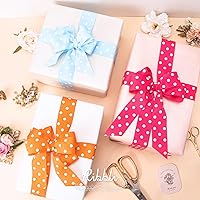 Vista 5 de Ribbli Cinta de grogrén naranja con lunares, 1-1/2 pulgadas, carrete de 10 yardas, mandarina con puntos blancos, uso para envolver regalos