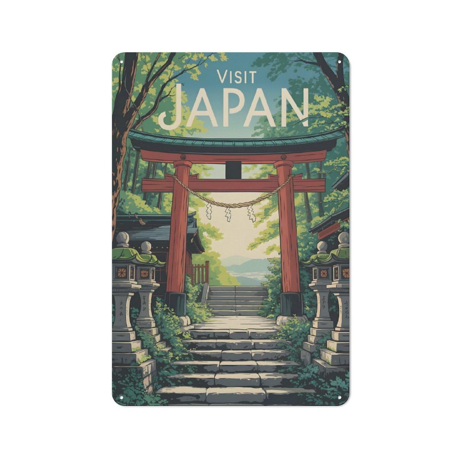 Junmoney Style Understated Visit Japan Travel Metal Wall Plaque 30X20cm, Creative Space Decor For Office, Study, Studio Or Hallway