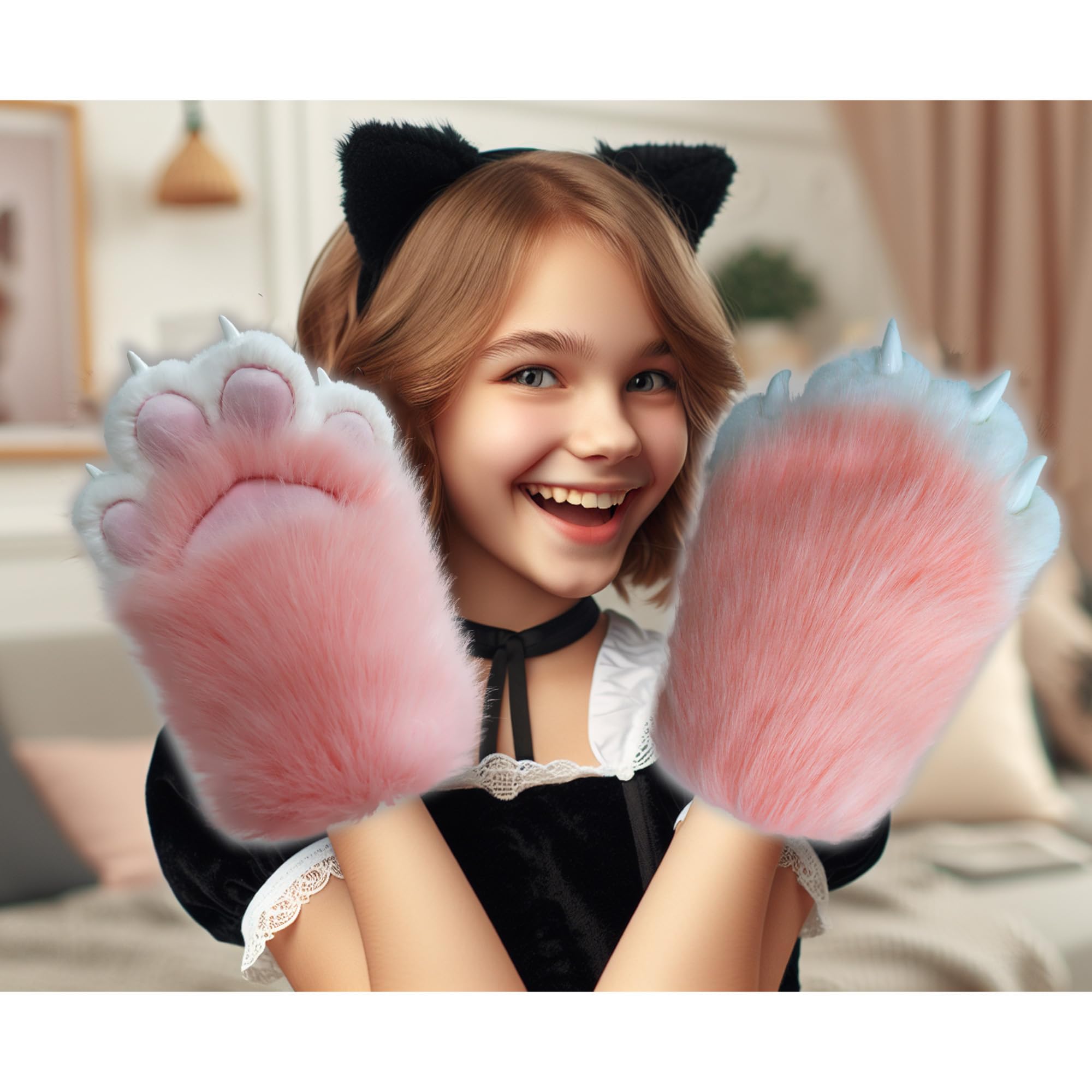 Comfy Furry Paws Plush Faux Fur Paw, Therian Paws Quilted Plus-Size Paw Gloves, Hard Claws, Cat Paws, Wolf Paws - Image 4