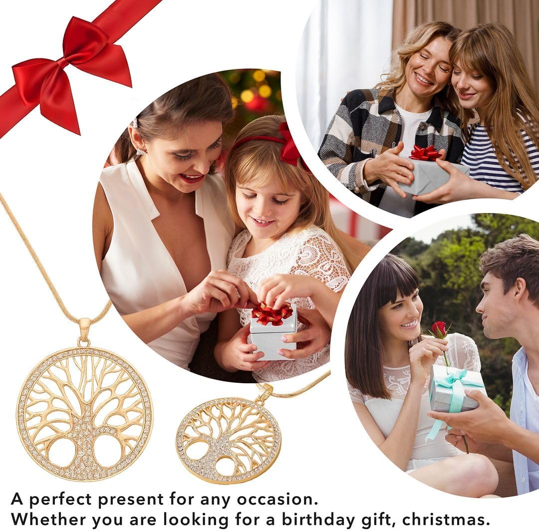 Tree of Life Necklaces for Women - Crystal Tree Charm Necklace Pendant Cute Beach Jewelry - Christmas Gifts Rose/Silver/Gold Tone Plating Size - 28 Inch with 2 inch extender Birthday Christmas Gifts