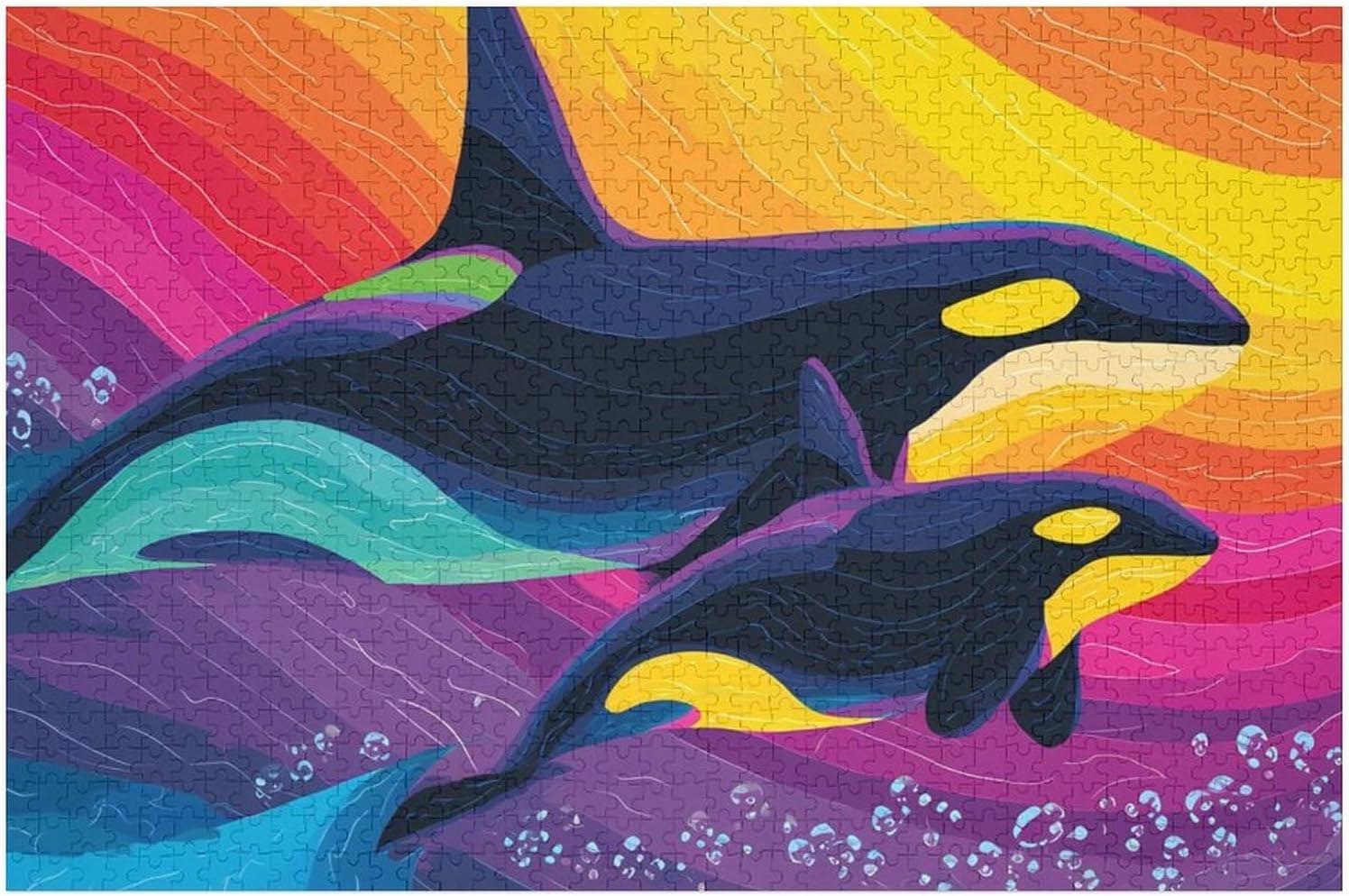 Watercolor Orcas Killer Whales Puzzles for Adults 1000 PCS Wooden Jigsaw Puzzle Wall Decor Christmas