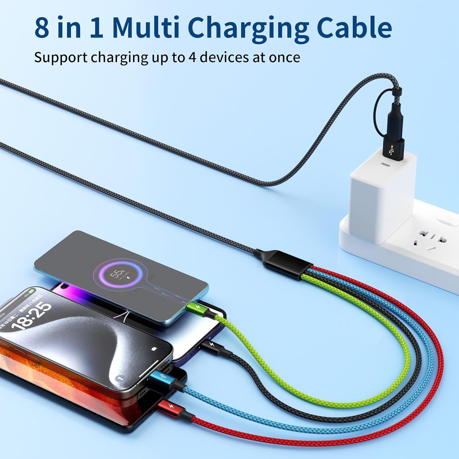 4 in 2 Multi Charging Cable [2Pack 5FT], USB C Splitter with 3 Type-c/1IP, Chargers for Multiple Devices, Compatible with Most Cell Phones/Tablets and More