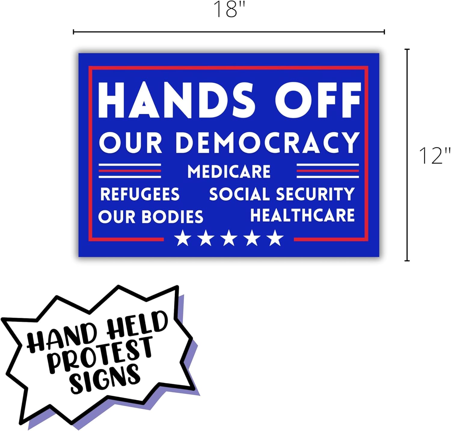 Protest Anti Trump Signs 6pk 12x18” To Hold at Rallies Hands Off Our Democracy, Law is King, Immigrants, ICE, Cancel Dodge Resist