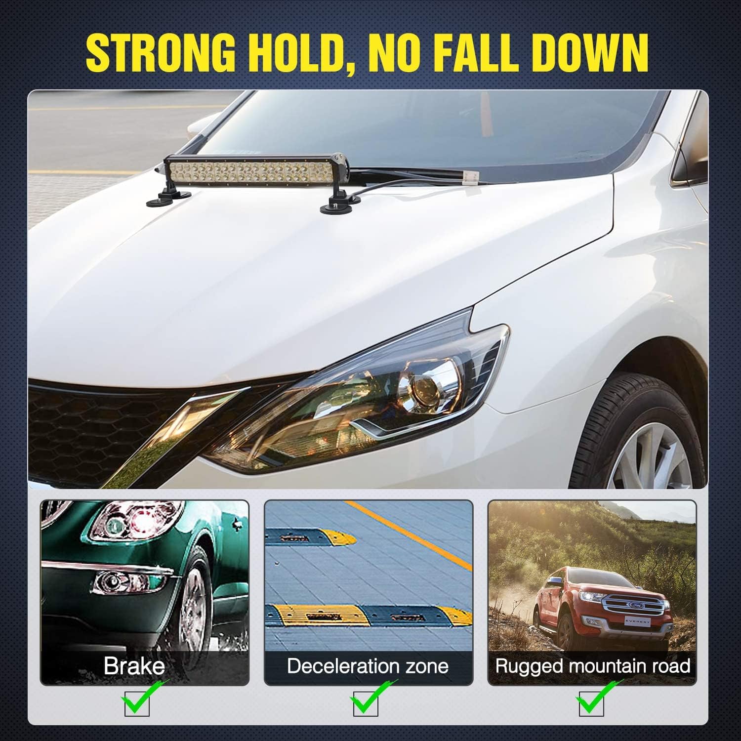 Nilight 2PCS Magnetic Base Light Bar Mounts Universal Fit Strong Sucker Holder W/Rubber Boot for LED Pod Work Lights Auxiliary Driving Lamp on Roof Hood of Off Road Truck SUV Tractor Golf Cart Boats