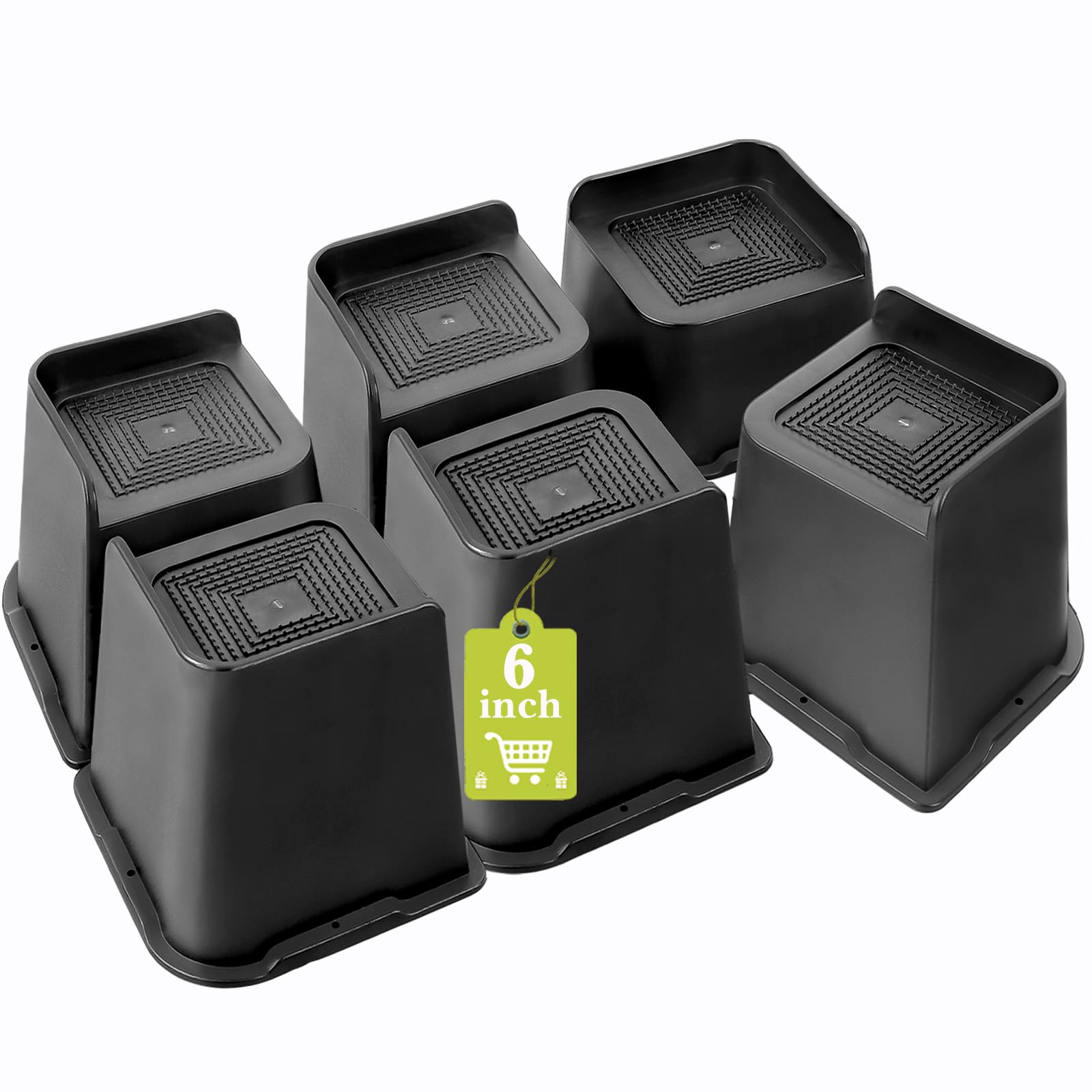 Yookwutar Bed Risers 2 inch, 3 inch, 4 inch, 6 inch, 8 inch Heavy Duty, Oversized Furniture Riser for Couch Sofa Table Chair Leg Frame Dorm, Support up to 6000 Lbs (Black 6 Pack, 6 inch)