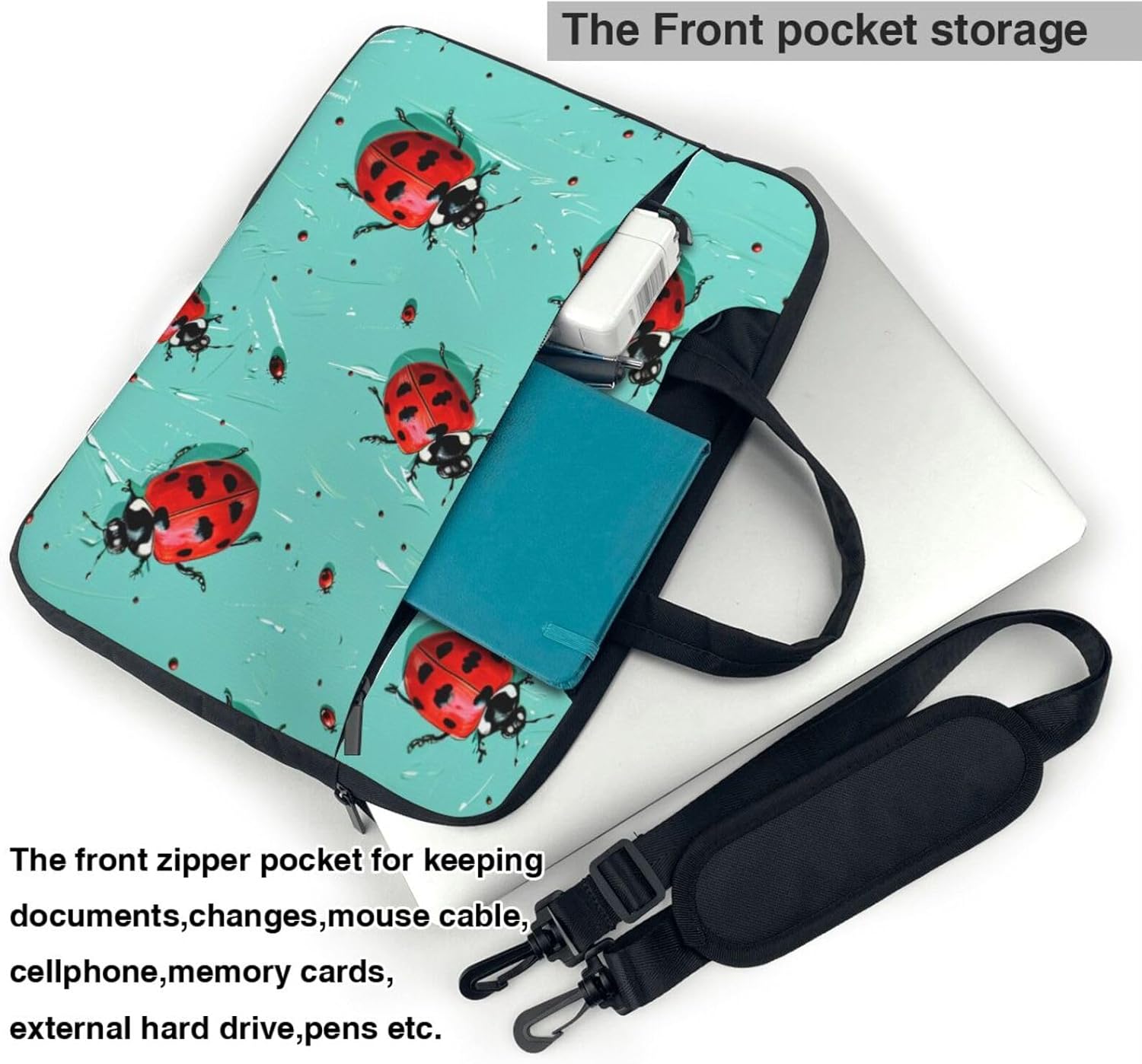 Red Ladybug on Blue Background Laptop Tote Bag Travel Business Computer Bag Work Bag for Men Women