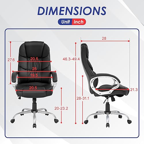 Miniatura 3 de 247 Shop at Home Ridge - Silla ergonómica moderna con soporte lumbar y respaldo alto, muebles de oficina de piel sintética para espacios pequeños,