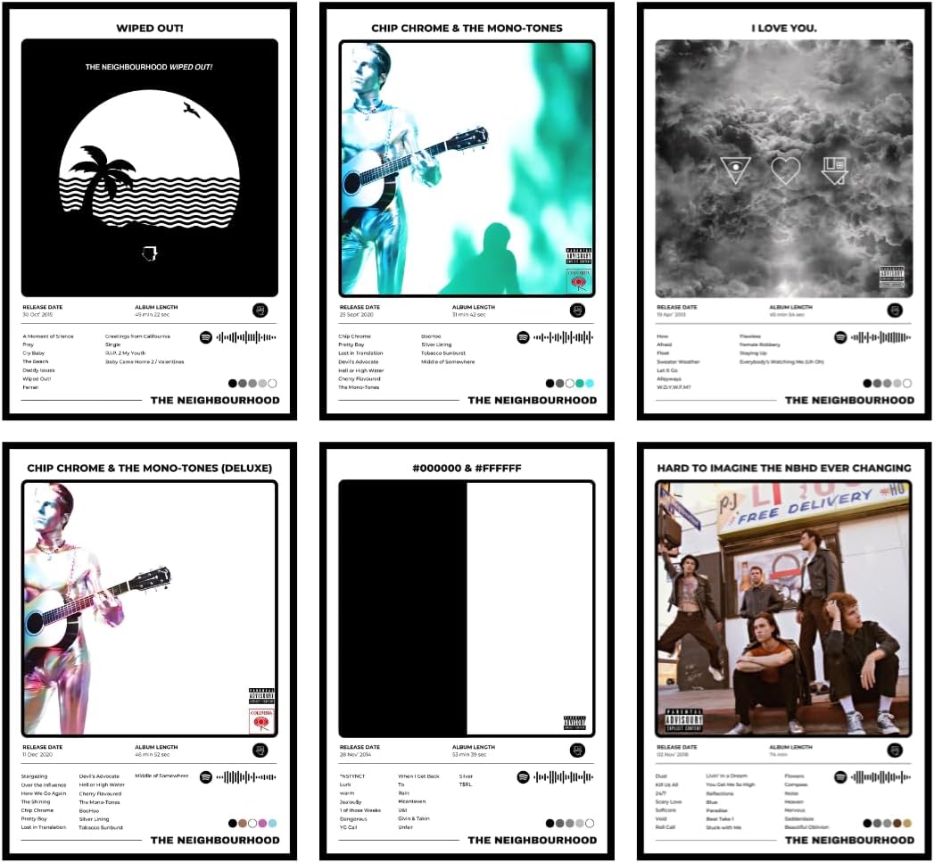 Funk You Store Neighbourhood A4 Posters (Set of 6) | Unframed Aesthetic A4 Band Poster of Neighborhood for Wall, Bedroom, Living room | Light Minimalist | Double Tape Included