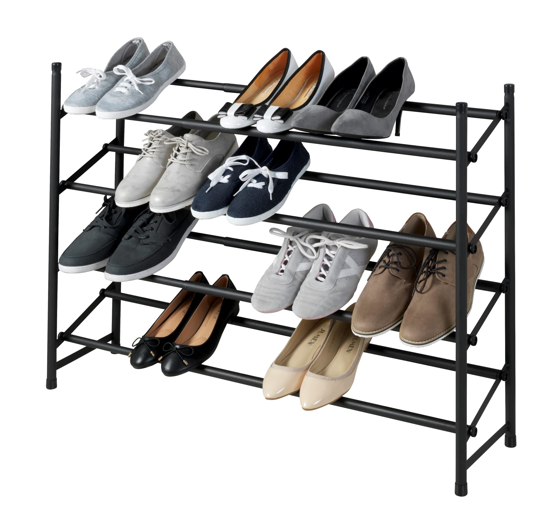 WENKO Zapatero «Hero» extensible, para 24 pares, apilable, también para el armario ropero transitable, 62-115 x 68 x 23 cm, de metal recubierto de polvo con superficie antideslizante en negro mate