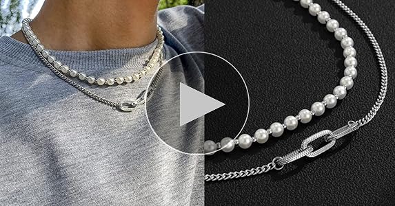 Pearl Necklace Mens Pearl Necklace Layered Link Chain Pearl Necklace Mens Pearl Necklace Layered Link Chain