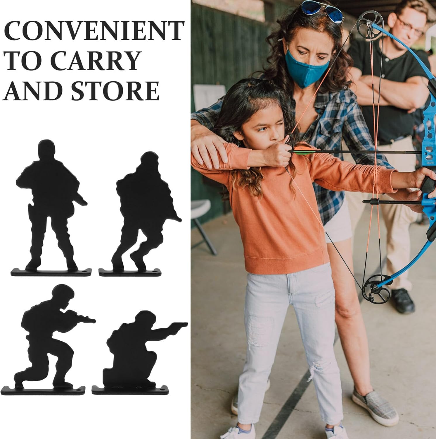 POPETPOP Black Soldier Silhouette Target, 4pcs Stainless Steel Shoot Training Target Self-Adhesive Range Targets Indoor