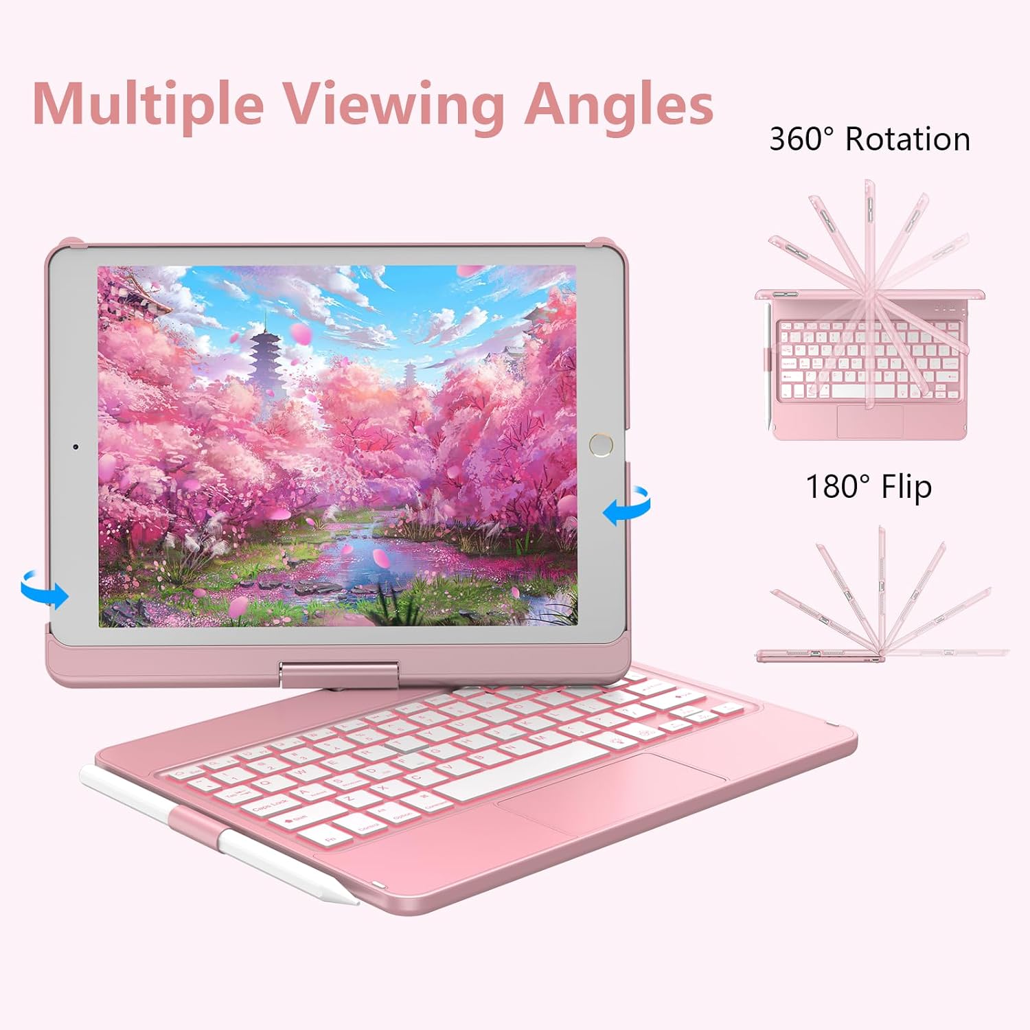 iPad 9th Generation Case with Keyboard, Touchpad Keyboard Case for iPad 9th/8th/7th 10.2 inch, 360°Rotatable Case with Pencil Holder & LED Wireless Mouse Laptop Mouse Wireless Computer Mouse image 3