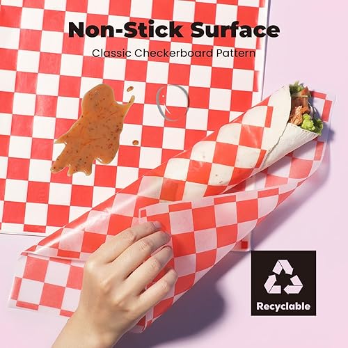 Miniatura 4 de Fit Meal Prep 250 hojas Papel de delicatessen de 12 x 12 pulgadas, papel encerado seco a cuadros rojos y blancos para canasta de alimentos