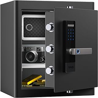 RPNB Deluxe Home Safe and Lock, Smart Touch Screen Biometric Fingerprint Security Safe with Voice Prompt, One-touch Unlock, Interior Box, Dual Warning, Suitable for Home, Office, Hotel, 1.6 Cubic Feet