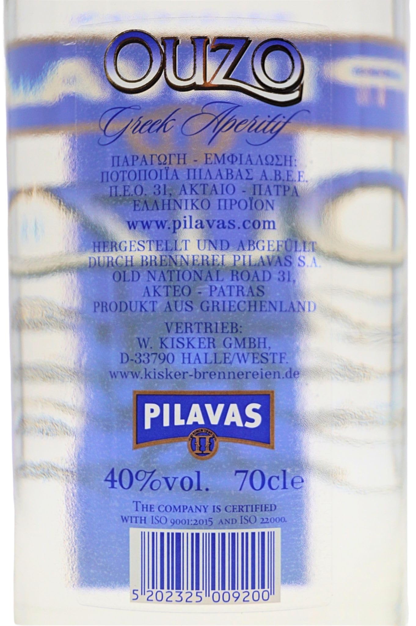 Ouzo Pilavas 6 x 0,7 Liter – Traditioneller griechischer Anisschnaps, doppelt destilliert, 40% Vol. – Perfekt für Feiern, Gastronomie oder als Geschenkset