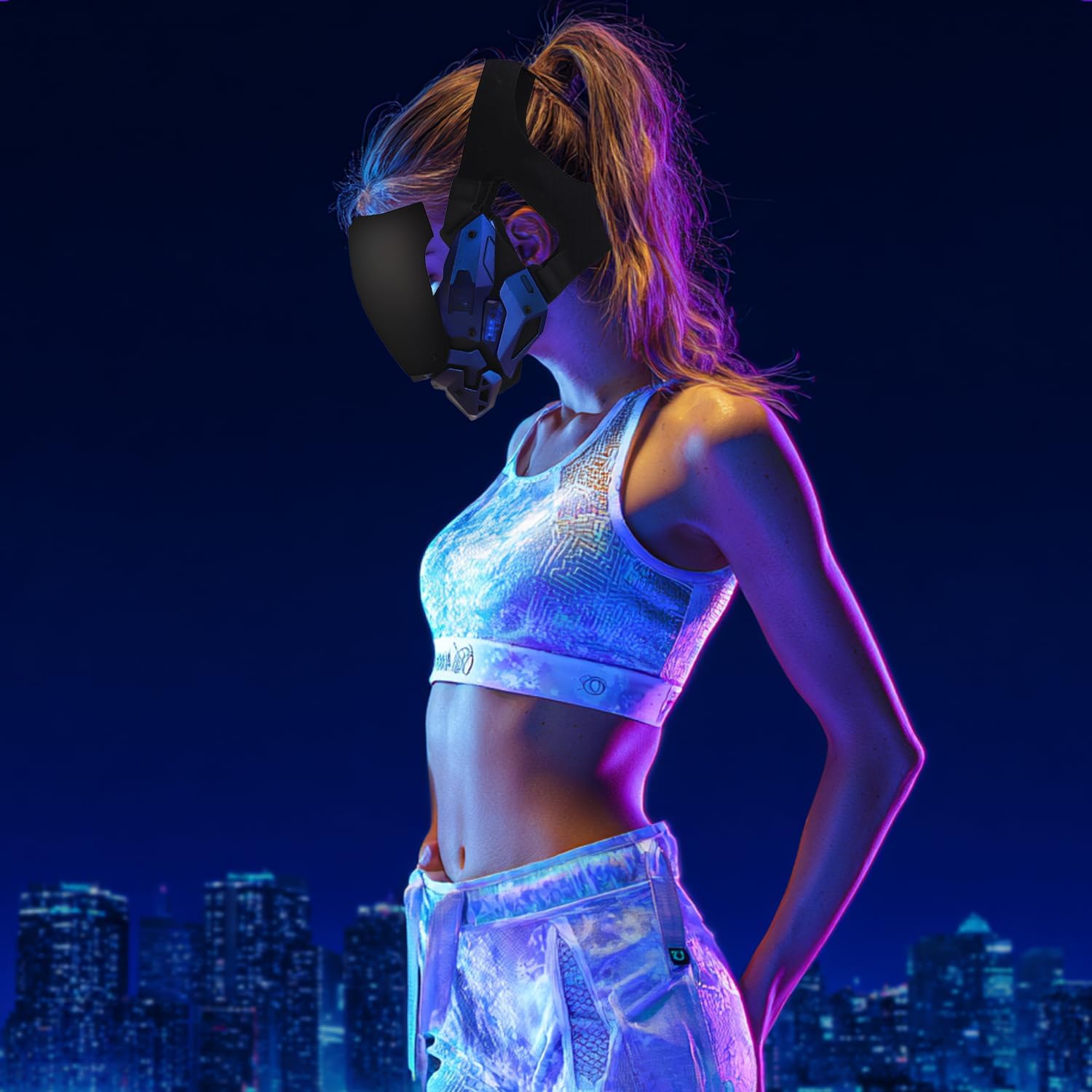 Zhongren LED Cyberpunk Mask for Men Face Mask Detachable for Holloween Cosplay Costume Holiday Party Tactical Movie Prors