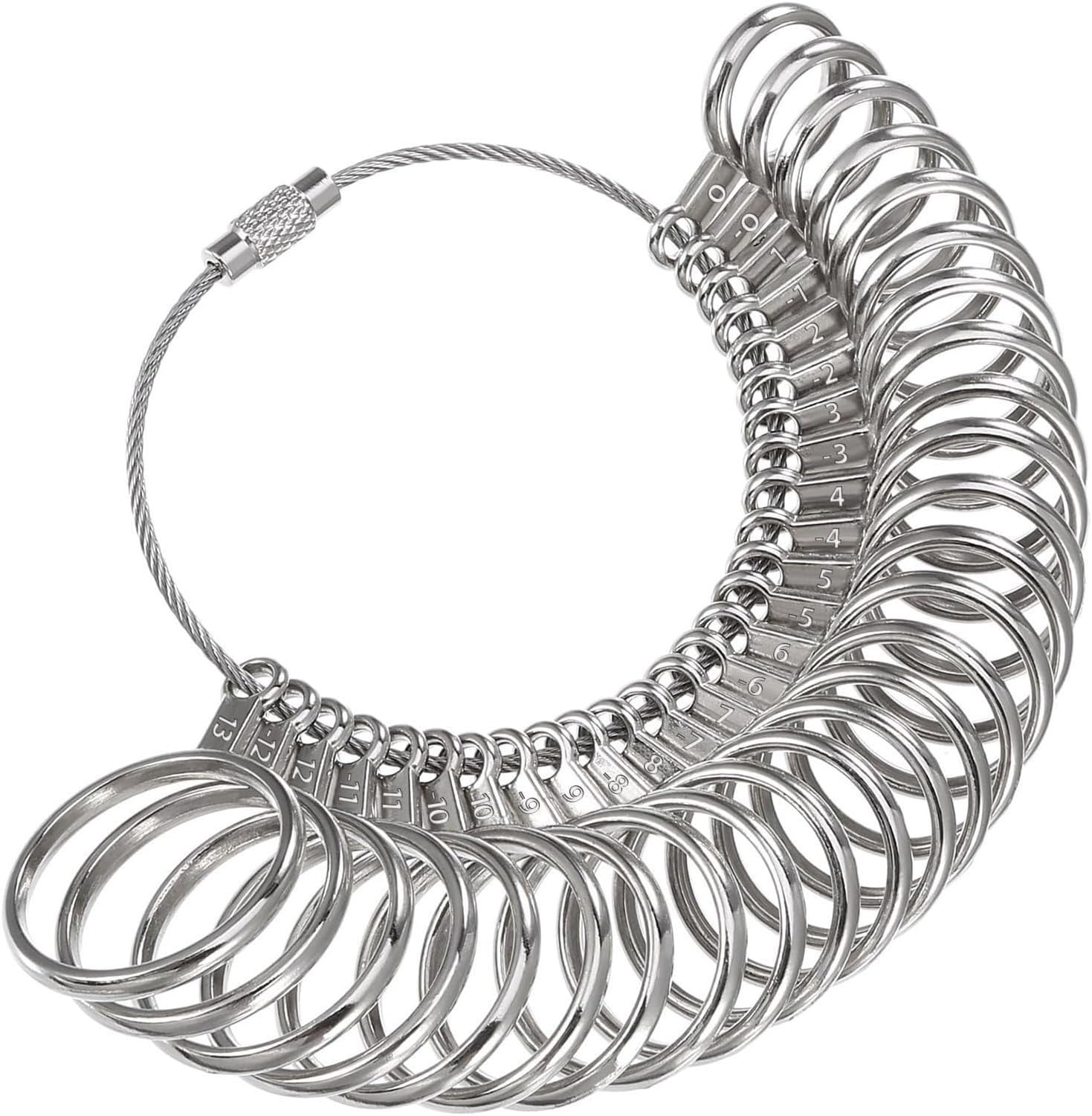 Mudder Stainless Steel Ring Gauge Finger Sizer Tool - US Sizes 1-13 with Half Sizes (27 Pcs) - Professional Jewelry Measuring Ring Size Tool with Laser Etched Markings & Detachable Loop