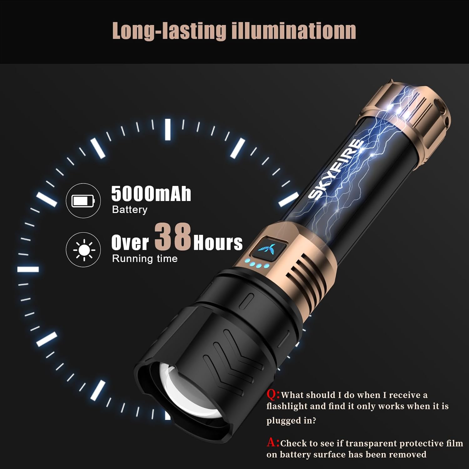 SKYFIRE Flashlight with Ignition Lens&Yellow/Blue Light,3000lm Super Bright Rechargeable Flashlights High Lumens,Zoomable,Waterproof Tactical Flashlight for Camping,Outdoor &Gifts