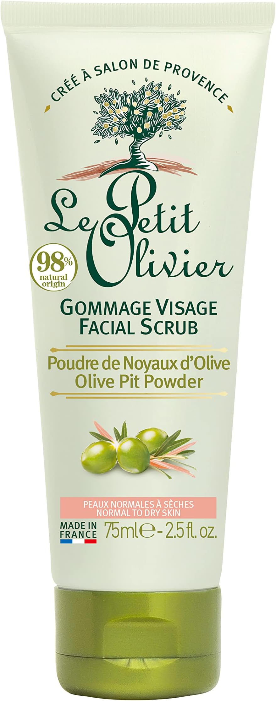 Le Petit Olivier Facial Scrub for Normal to Dry Skin - Olive Pit Powder for Women 2.5 oz