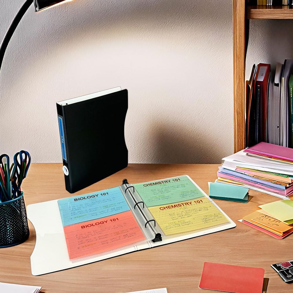 Flashcard Binders for 4x6 Index Cards - Two Slim 3-Ring Binders, and 50 Pages of Index Card Sleeves, by Keepfiling