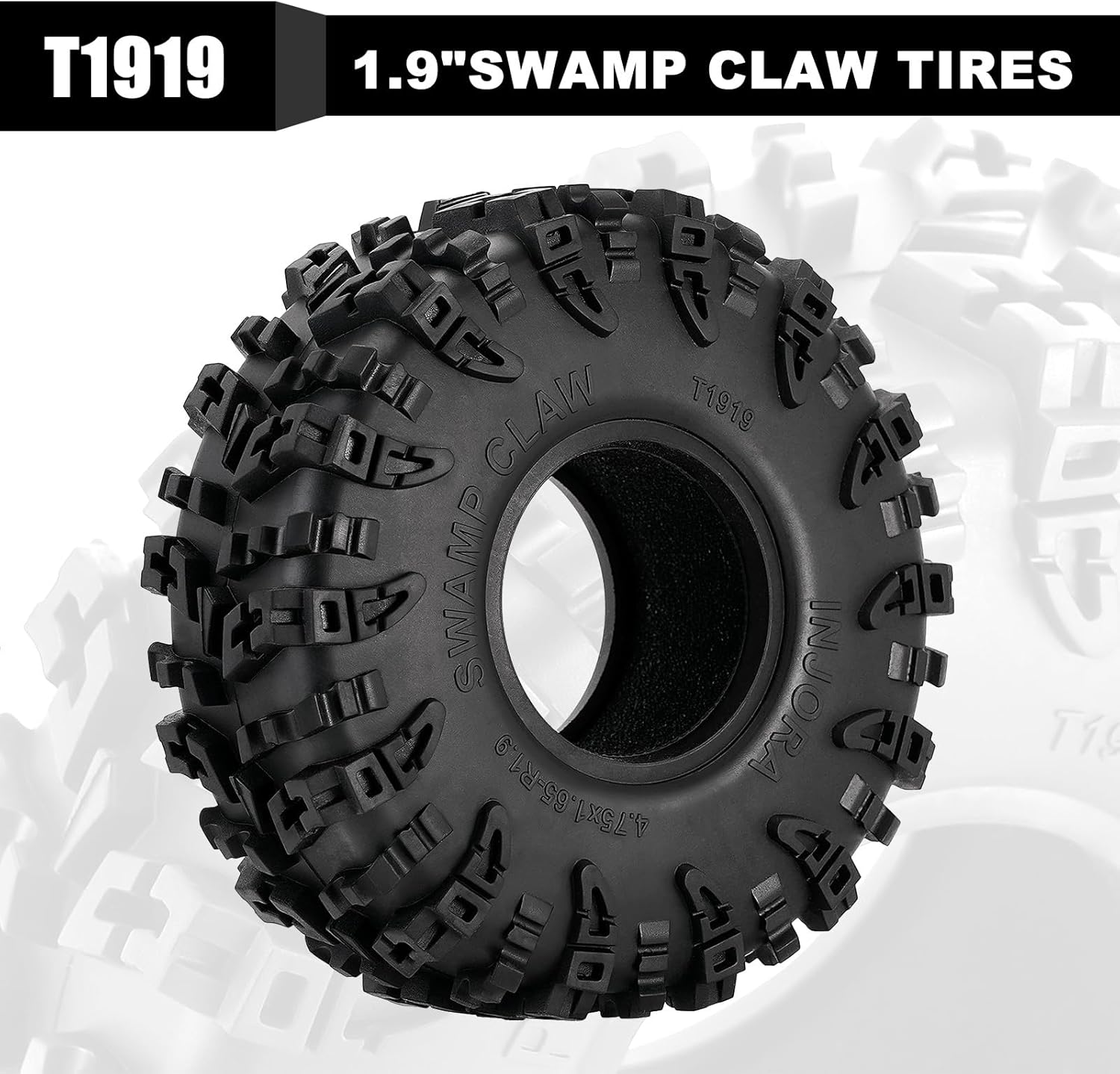 INJORA 1.9" S5 Swamp Claw Tire - Mud Terrain Wheel Tires for FCX10 1/10 RC Crawler Car Upgrade 120 * 42mm