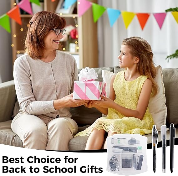 Mini Office Supply Kit, Mini Stapler with Staples and Tape Dispenser Set, Mini School Supplies Kit Includes Sticky Notes Index Tabs Gel Pens for Office & School (Black)