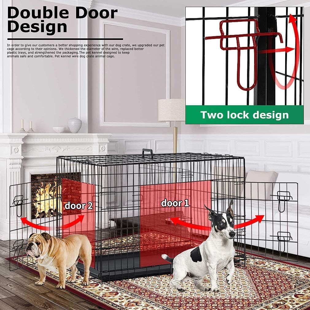 BestPet Dog Crate for Large Medium Dogs Dog Cage Kennel 24/30/36/42/48Inches Pet Playpen Folding Indoor Outdoor Double Door Travel Metal Dog Pen with Plastic Tray (48 in) : Pet Supplies