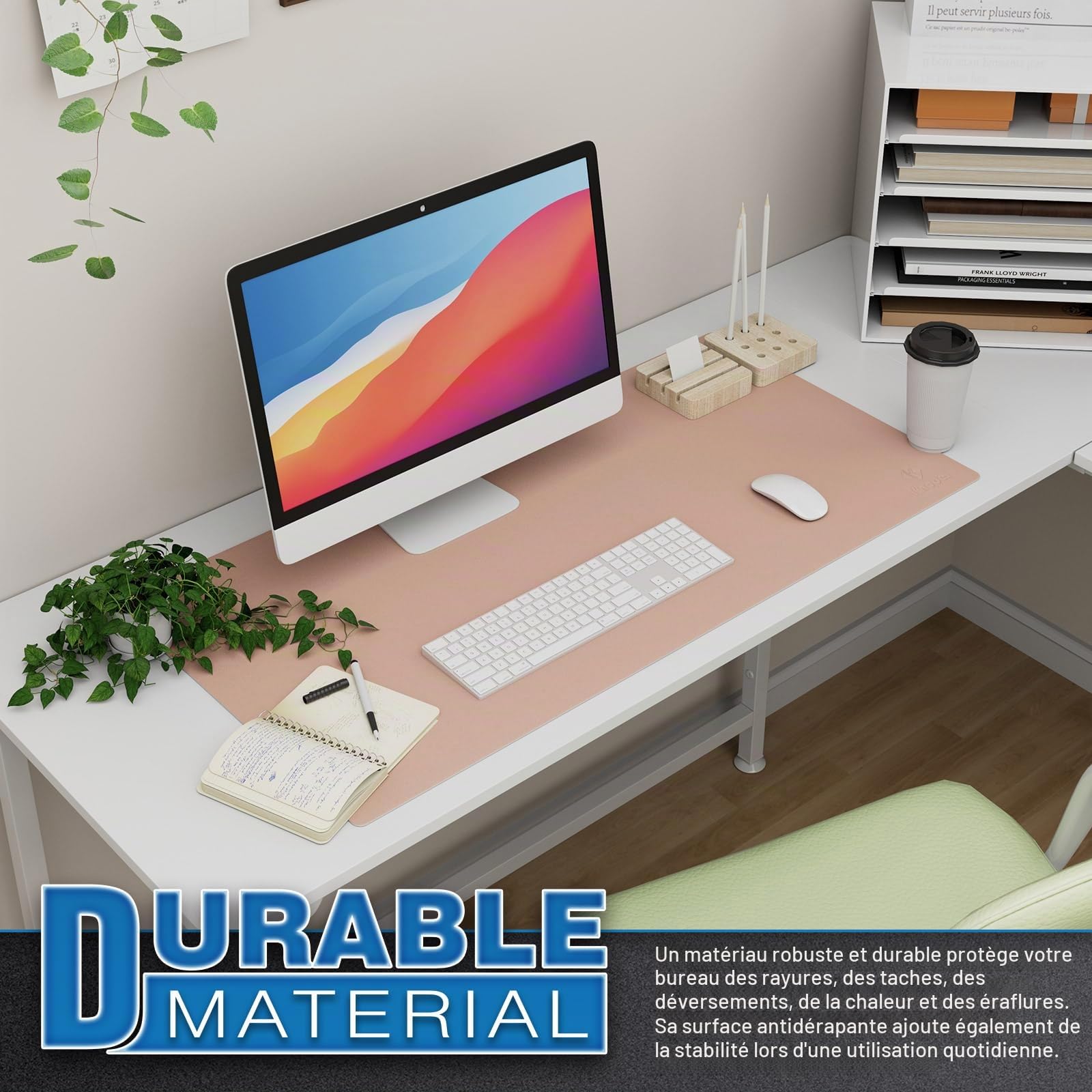 KNODEL Tapis de Bureau 40cm x 80cm Double Face Rose