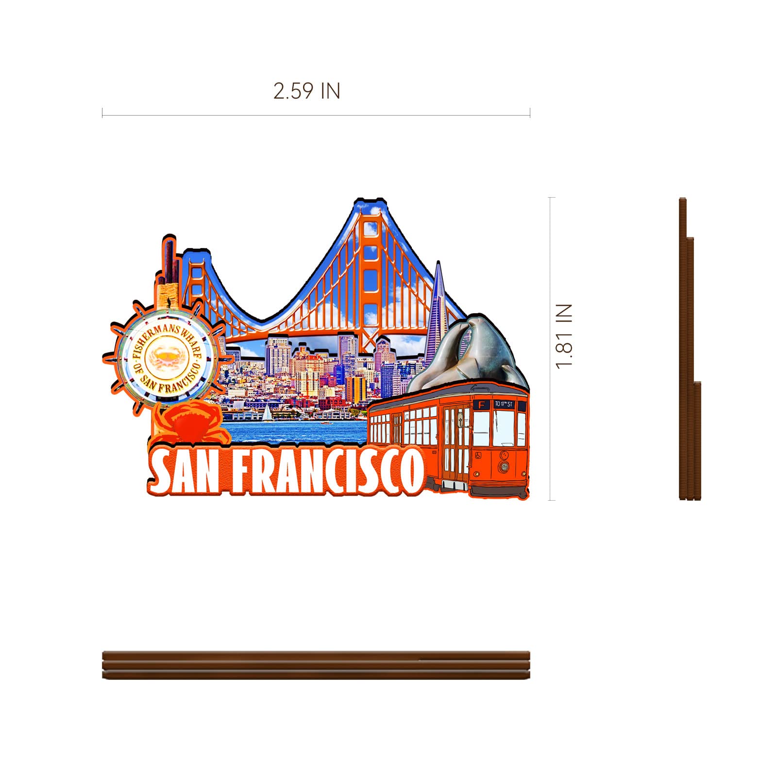 Calamita Da Frigorifero 3D In Legno San Francisco – Souvenir Artigianale USA, Icone Architettoniche, Collezione Da Viaggio, Fatto A Mano, Dimensioni 8x8cm