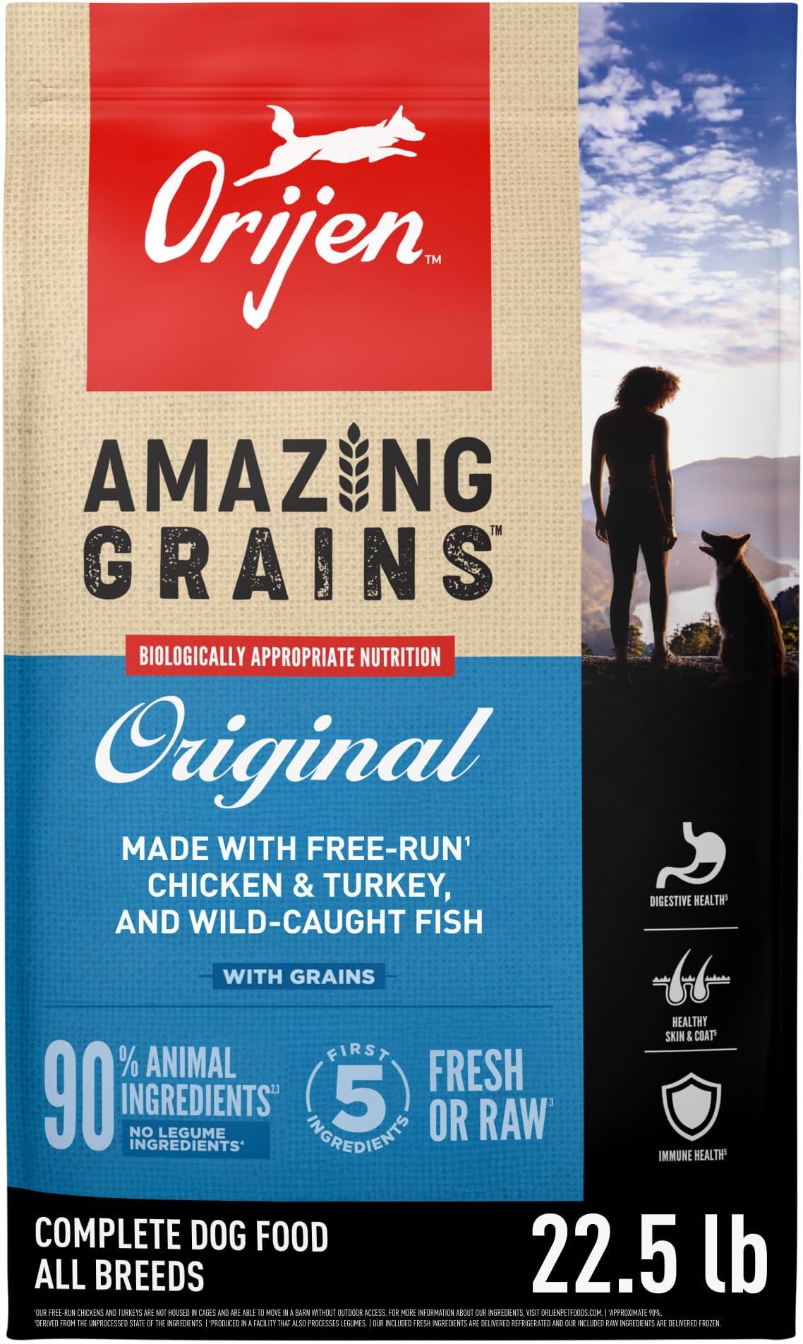 ORIJEN Amazing Grains High Protein Dry Dog Food Original Recipe 22.5lb Bag