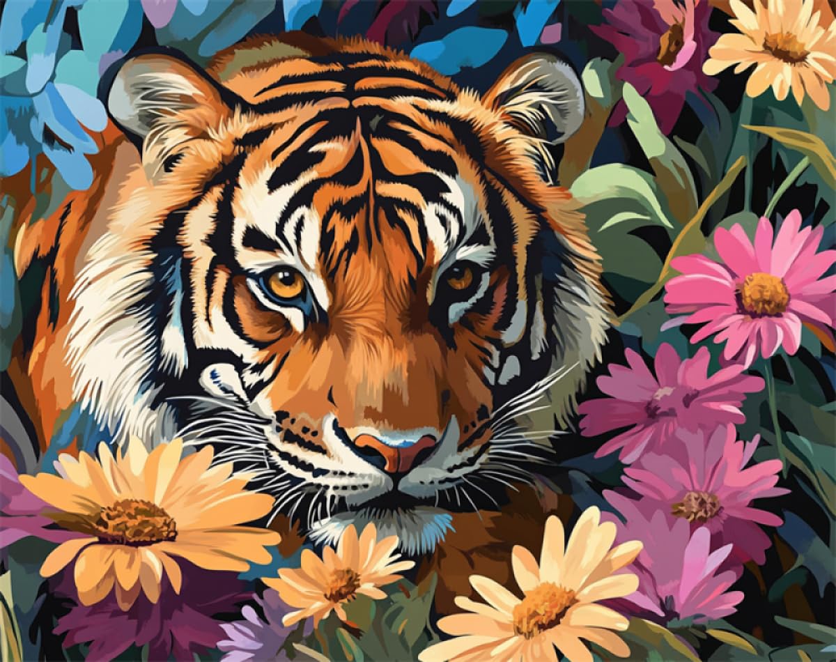 AYAOYANGGO Animale Kit Punto Croce Tigre Dei Cartoni Animati Kit Punto Croce Fai Da Te Per Adulti Con Aghi Forbici Infila Prestampa Per Decorazione Parete Casa 11CT 80x100cm