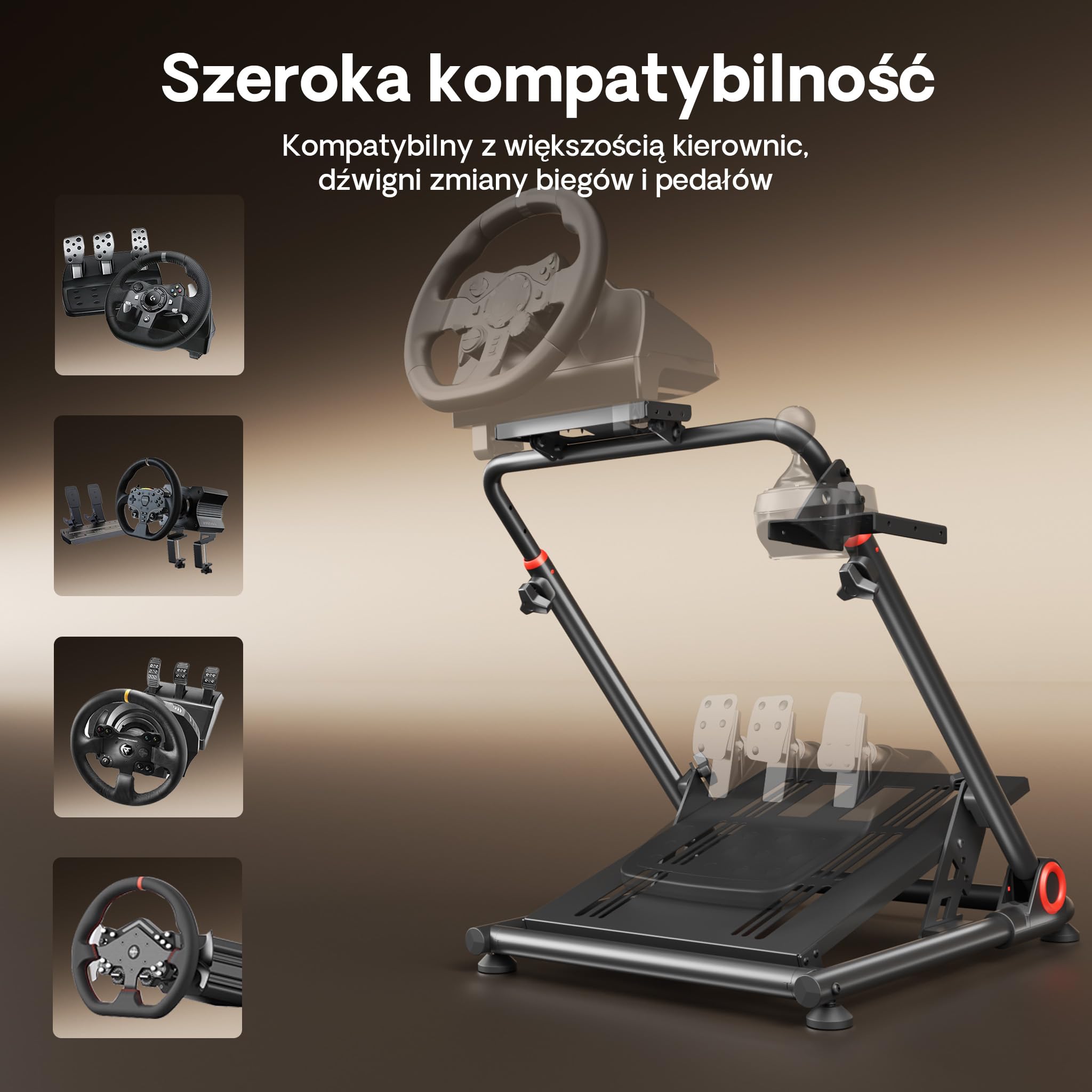 Wiltec Składany stelaż do kierownicy 68 x 82 x 83 cm, czarny stojak do simracingu z punktami mocowania kierownicy, dźwigni biegów i pedałów do gier
