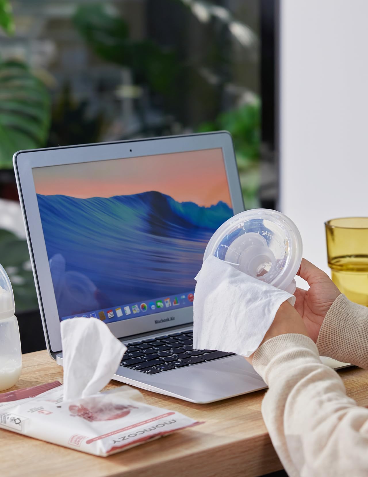 Momcozy Natürliche Milchpumpentücher zur Reinigung von Pumpenteilen, schnelle und bequeme Pumptücher für Reisen, 3 Stück