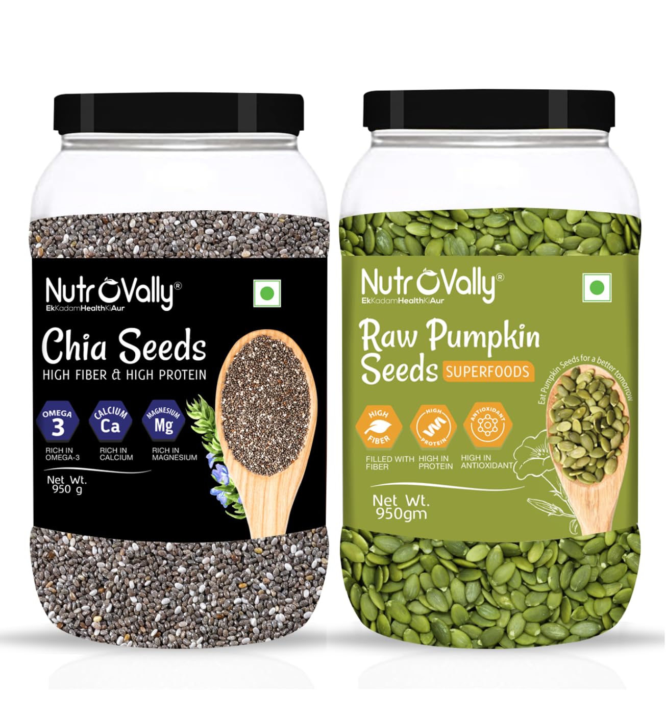 NutroVally - Chia Seeds and Pumpkin Seeds Combo 950gm Each | 100% Natural Raw Seeds Loaded with Omega-3 & Calcium | Healthy Diet Food ((950gm x 2) (B0CRBBBDS5) Amazon Price History, Amazon Price Tracker