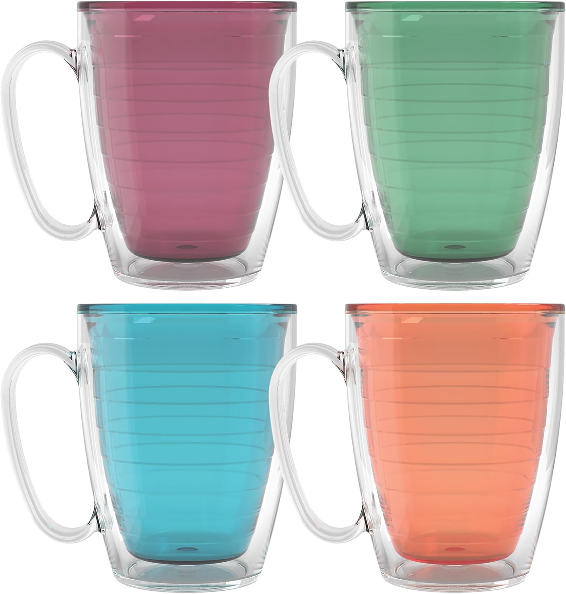 Tervis Clear & Colorful Tabletop - Bright Colors Mug Collection Made in USA Double Walled Insulated Tumbler Travel Cup Keeps Drinks Cold & Hot, 16oz Mug - 4pk, Assorted