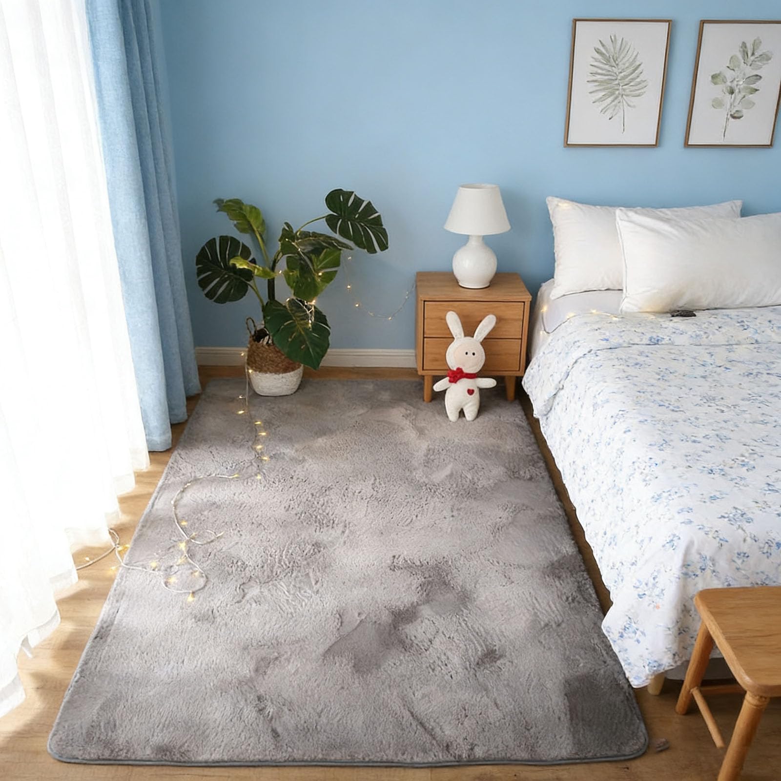 Tapis moderne doux salon 160x220 cm gris uni à poil ras et dessous antidérapant