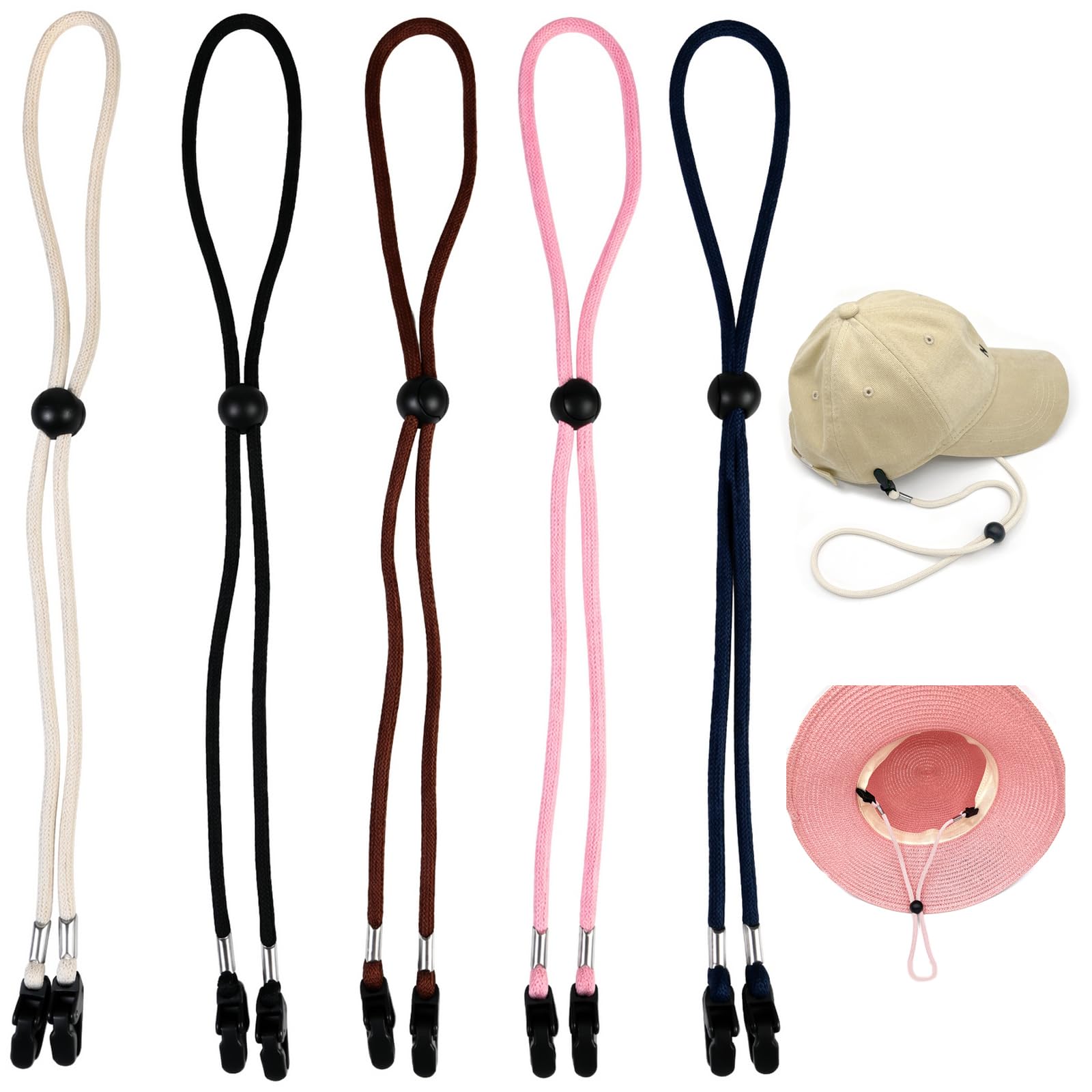 Rovelin 5-Pack Adjustable Windproof Hat Lanyard/Strap Black
