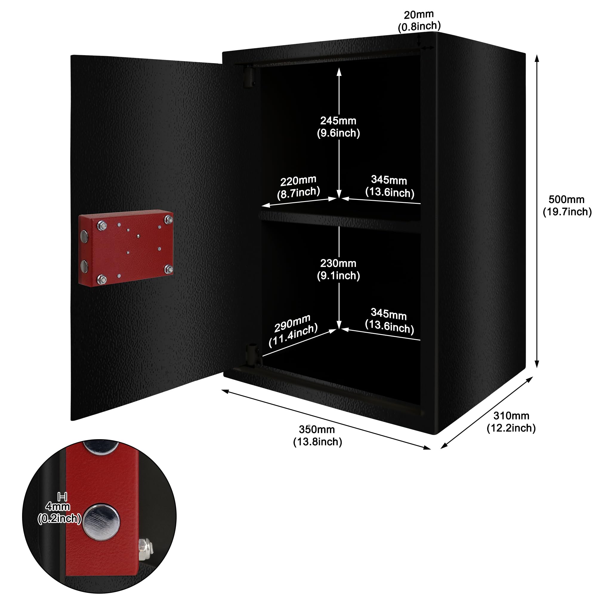 Tresor Safe Caja fuerte para muebles, caja fuerte para el suelo, caja fuerte de pared, XL, 35 x 50 x 31 cm, color negro | Con cerradura de doble barba, 2 llaves, incluye material de fijación