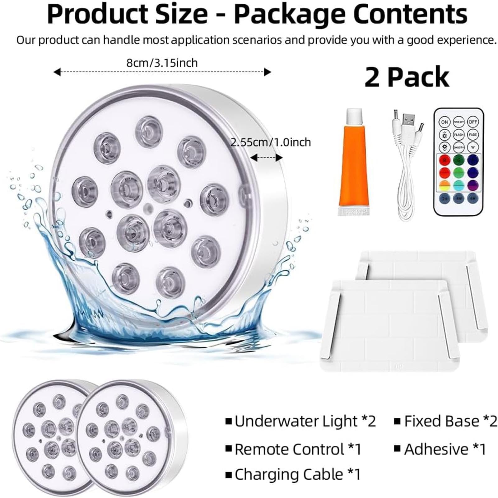 Confezione Da 2 Luci Per Piscina, Luci LED Sommergibili Ricaricabili Con Telecomando, Impermeabili IP68, 16 Colori Variabili, Funzione Timer, Luce Subacquea Per Piscina, Vasca Idromassaggio(4 Pack)