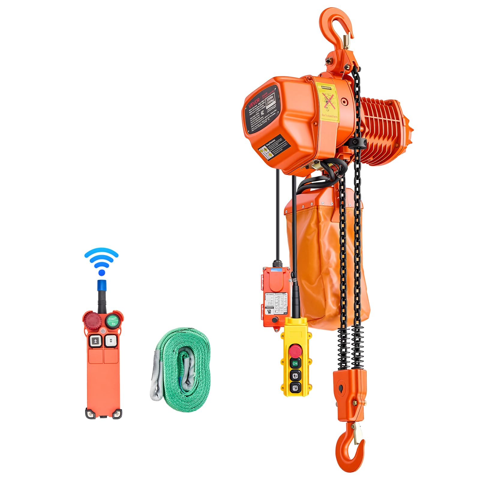 VEVOR Elektrischer Kettenzug 1000 kg 6 m Hubhöhe 3-Phasen-Brückenkran G80-Doppelkette Funk- & Kabelfernbedienung
