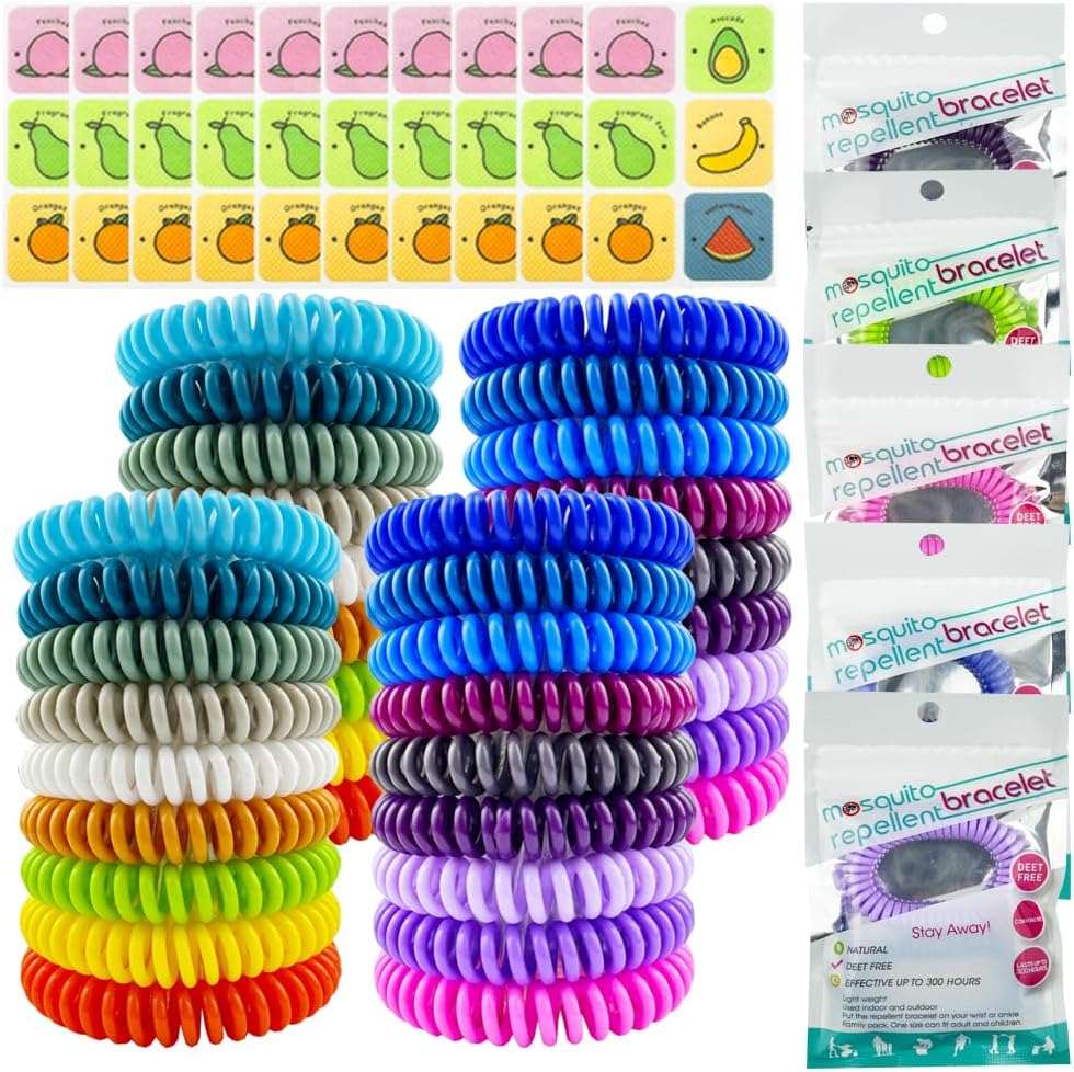 36 Pack Mosquito Repellent Bracelets, Individually Wrapped DEET-Free Insect & Bug Repellent Wrist Bands with 60 Pack Mosquito Patches for Kids & Adults Outdoor Camping Fishing Traveling