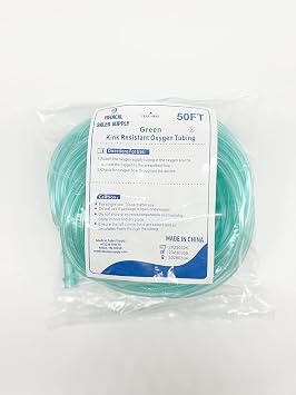 Crush-Resistant Oxygen Tubing, 50ft - Green, Suitable for Major Oxygen Therapy Brands - 5 Pack